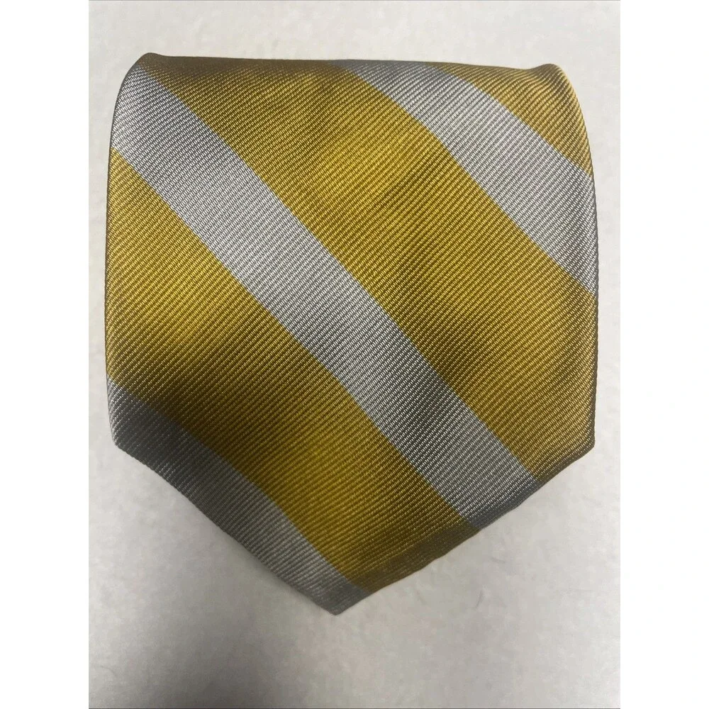 Polo By Ralph Lauren Vintage 100% Silk Tie USA Made By Hand Gold Silver